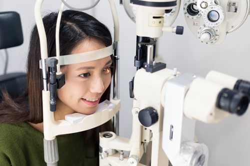 Women at an eye exam