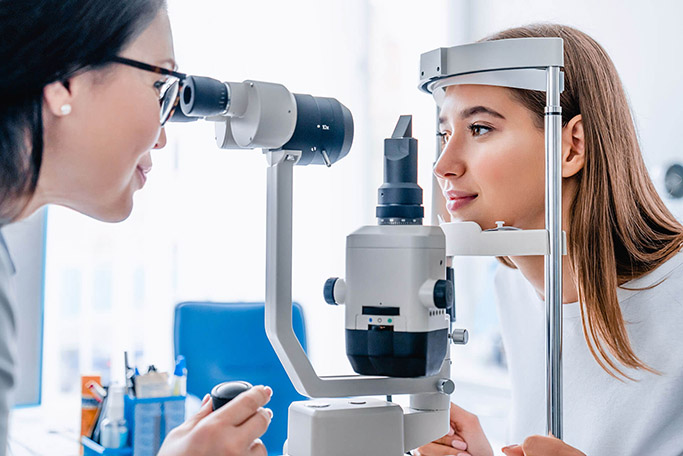 Women at an eye exam