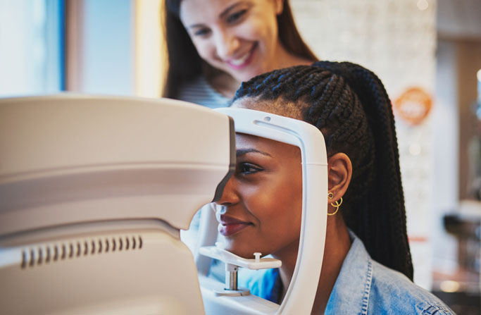 Women at an eye exam