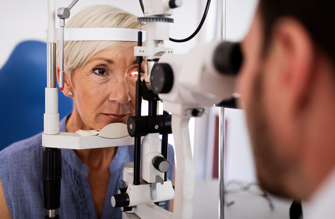 Women at an eye exam